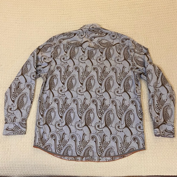 Tommy Bahama Jeans floral paisley w/ 2 button flap pockets sz L blue brown - Picture 9 of 13